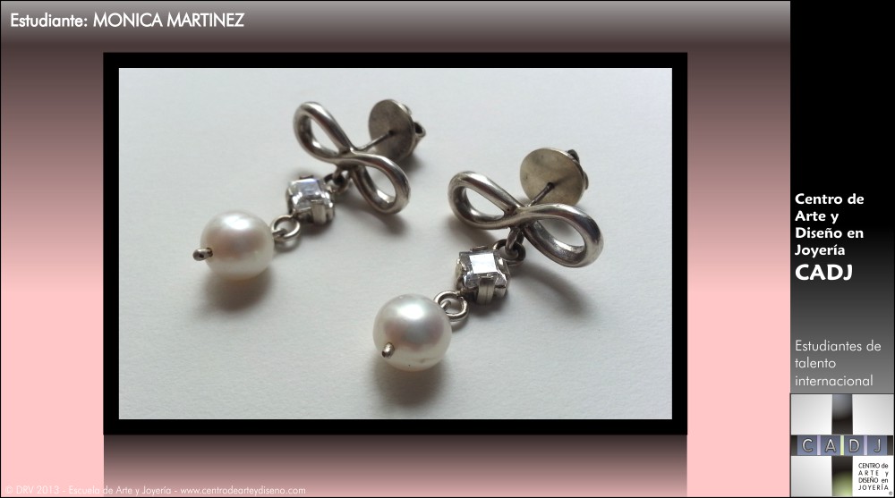Aretes de plata 925 con perlas y zirconias, diseño de infinito, Escuela de Joyería CADJ ®