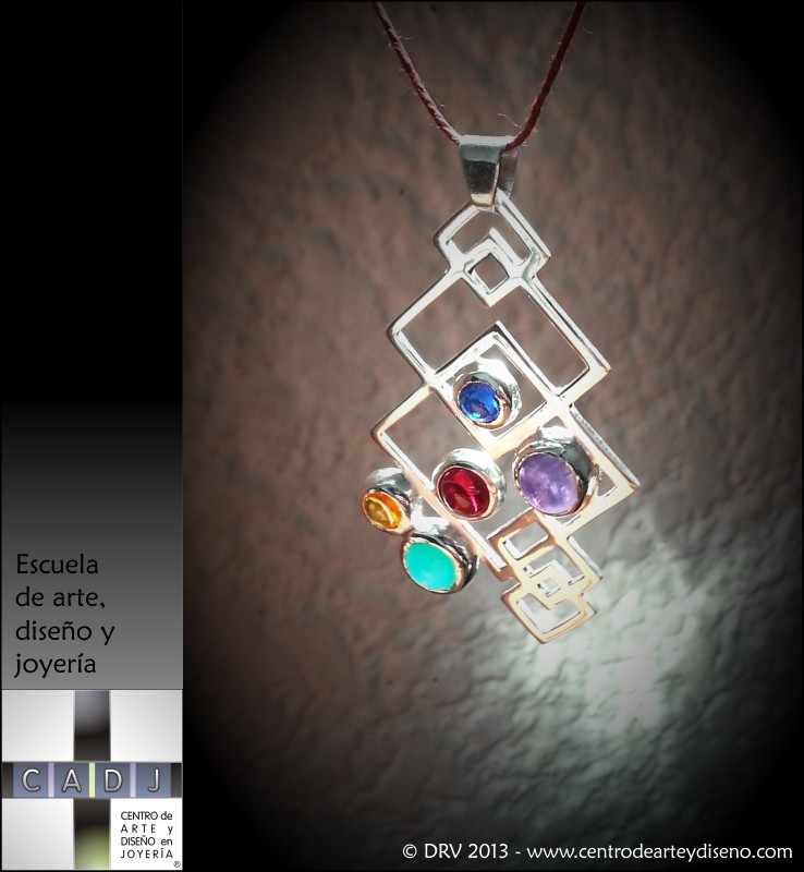 Dije de plata con gemas de color, Escuela de Joyería CADJ ®