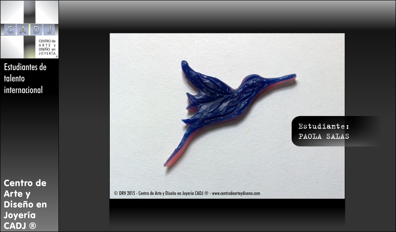 Dije de plata de colibri modelado en cera, Escuela de Arte, Diseño y Joyería CADJ ®