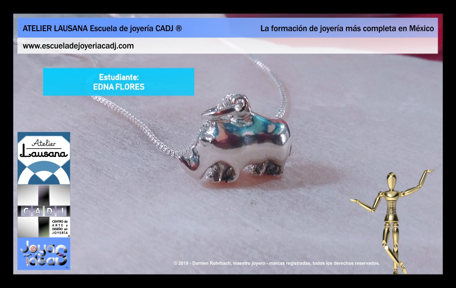 Dije de plata modelado en cera a mano, Escuela de joyería CADJ ®