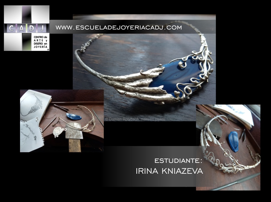 Magnifico collar de plata 'El Árbol del Agua', plata con ágata, Taller de joyería y orfebrería, Escuela de joyería CADJ ®