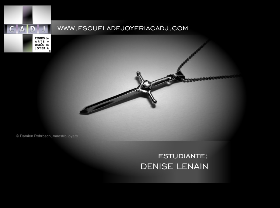 Dije de espada, modelado en cera. Realizado a mano, Taller de joyería y orfebrería, Escuela de joyería CADJ ®