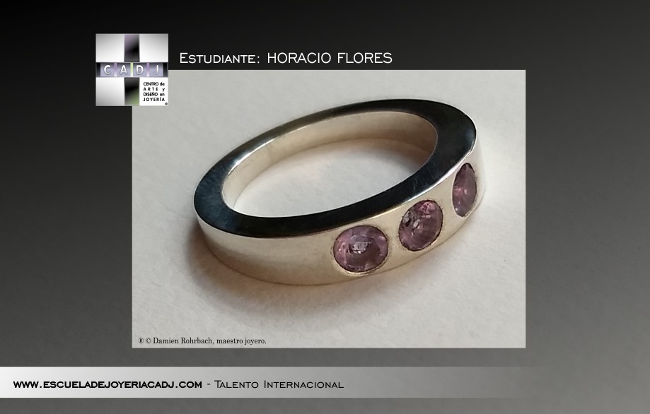 Anillo de plata con turmalinas con engaste incrustado, formación en joyería, Escuela de joyería CADJ ®