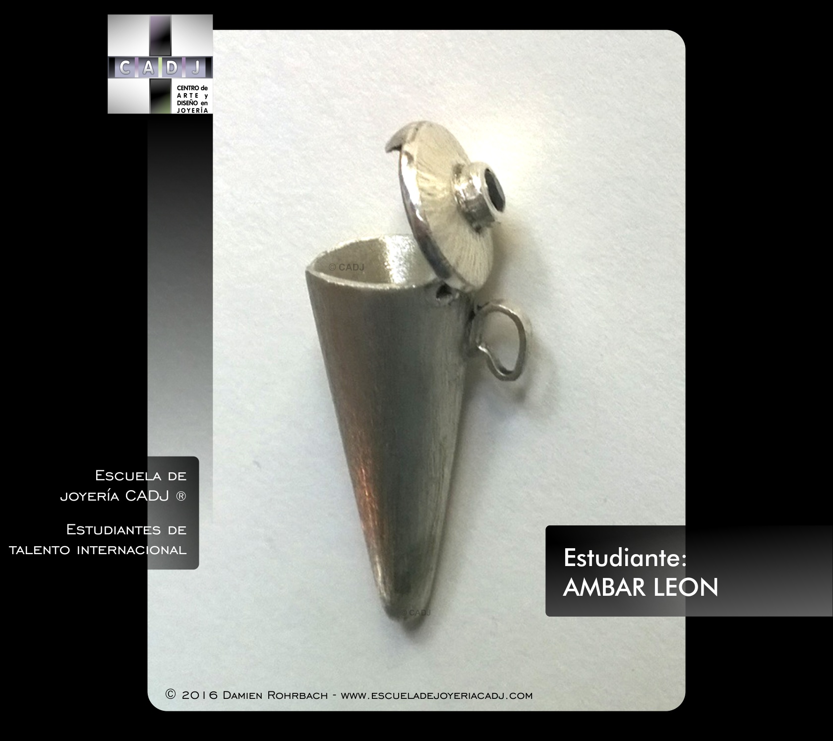 Caja en forma de cono de plata con piedra, Escuela de joyería CADJ ®