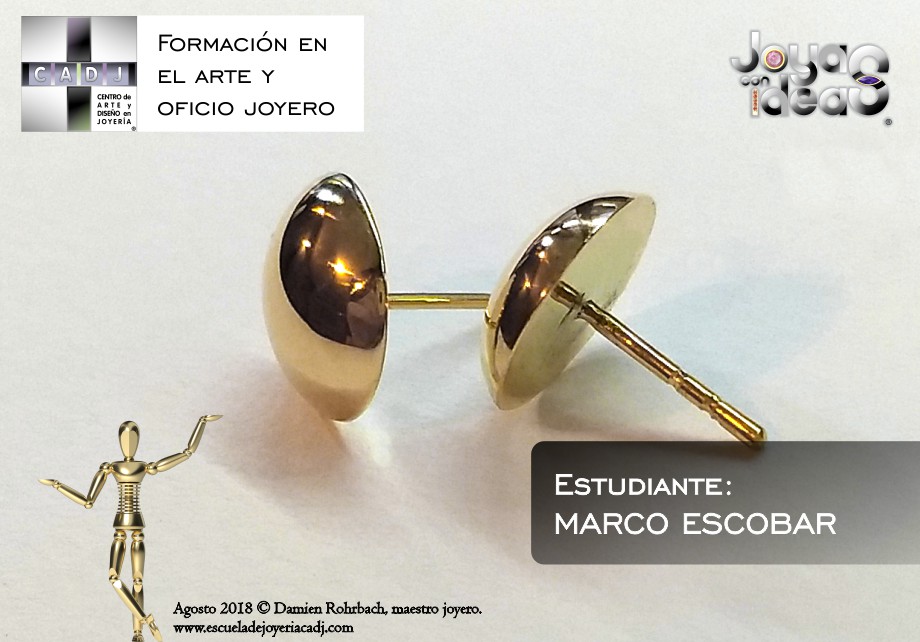 Arete de oro realizado para reponer un arete perdido, Escuela de joyería CADJ ®