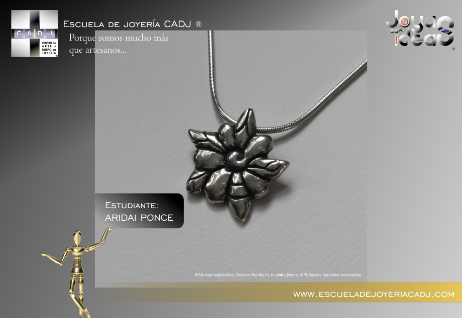 Dije de plata, modelado en cera, realizado a mano, Escuela de joyería CADJ ®