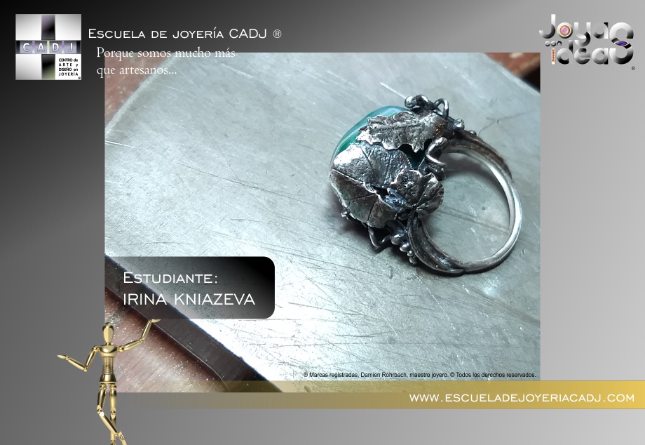 Anillo de plata con ágata, realizado a mano, Escuela de joyería CADJ ®