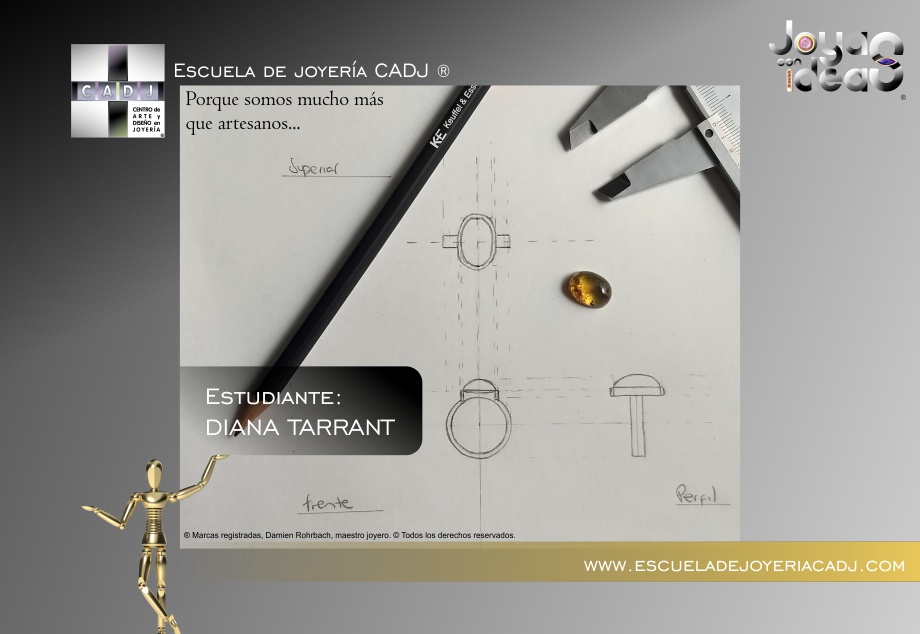 Boceto de anillo, realizado a mano, Escuela de joyería CADJ ®