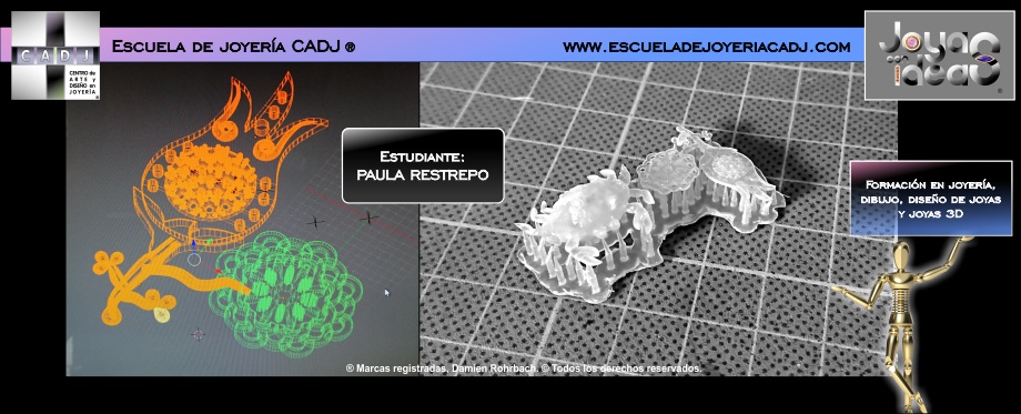 Dijes, diseñados en 3D e impresos en resina casteable, Escuela de joyería CADJ ®