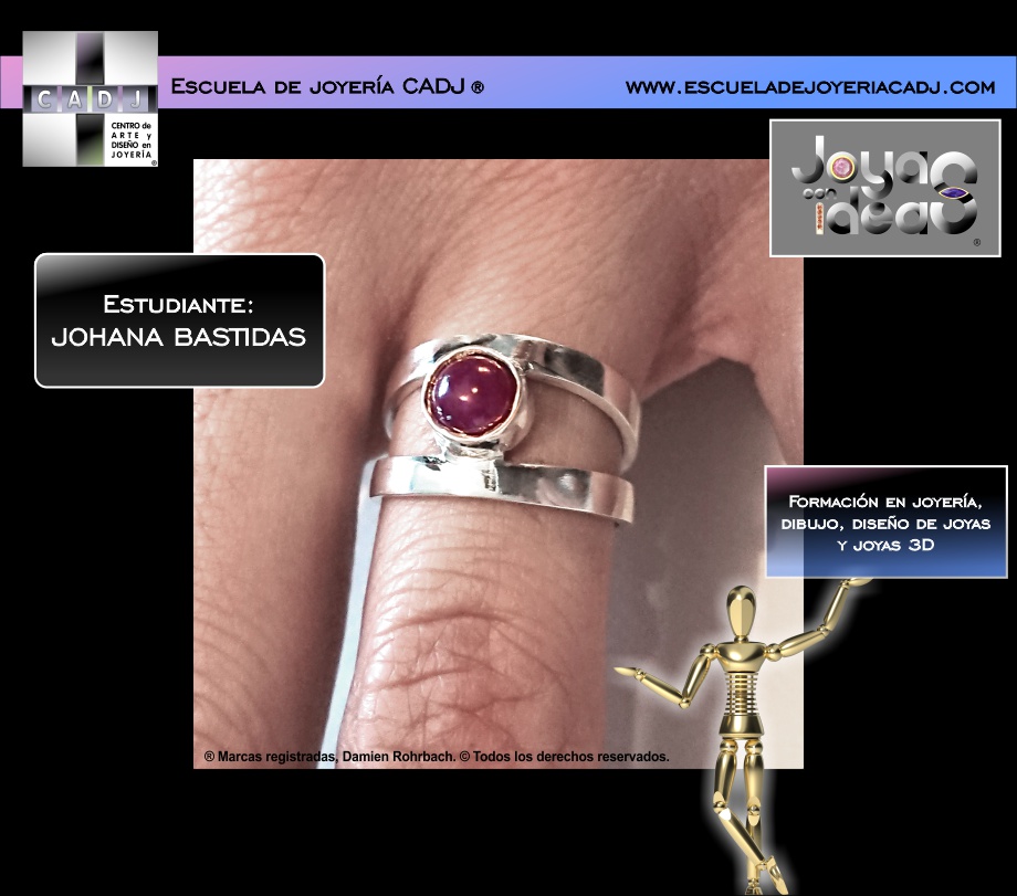 Anillo de plata con rubí, Escuela de joyería CADJ ®