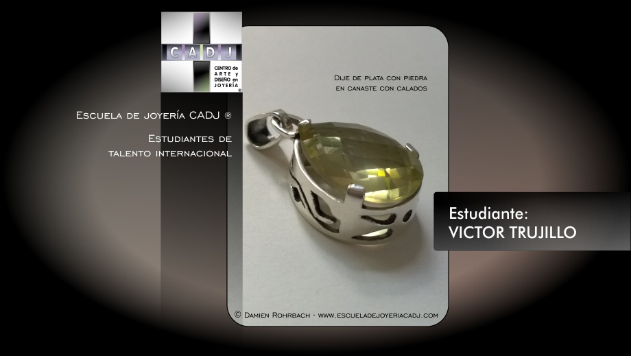 Dije de plata con piedra en canaste con calados, Escuela de joyería CADJ ®