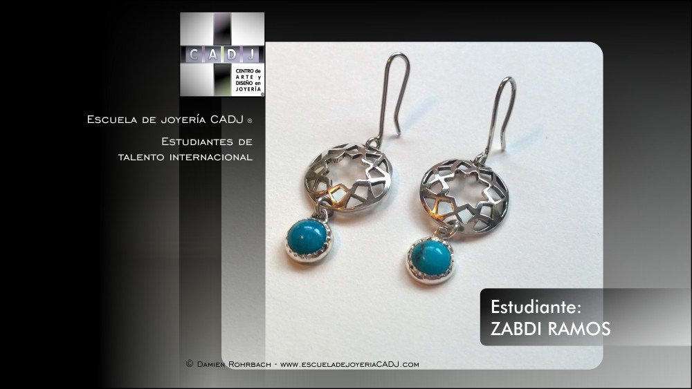 Aretes de plata calados con turquesa, escuela de joyería CADJ ®