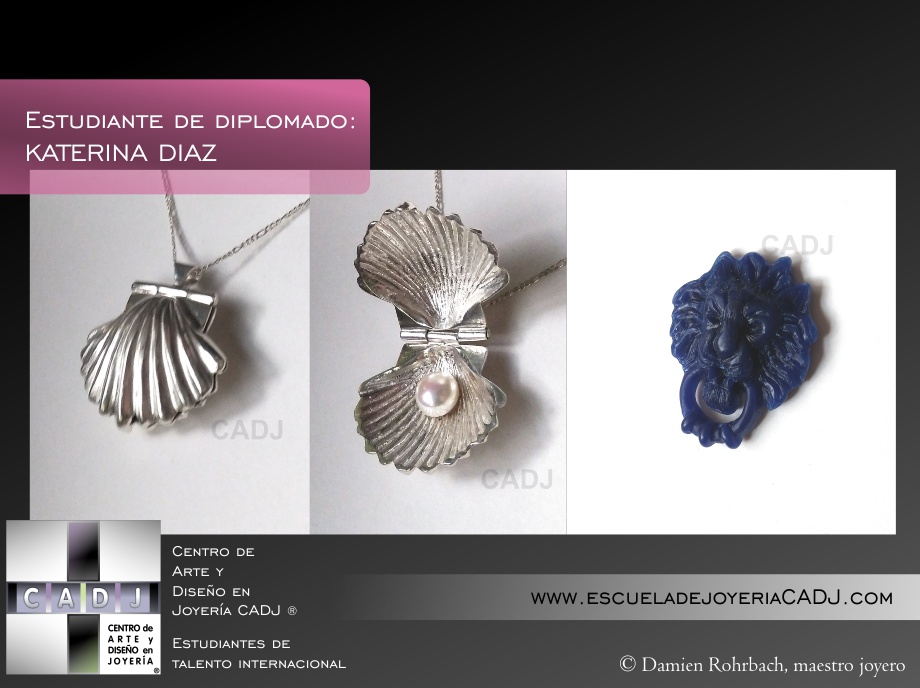 Pluma, realizada en plata maciza, tallada a mano, rubies incrustados con granos, Escuela de joyería CADJ ®