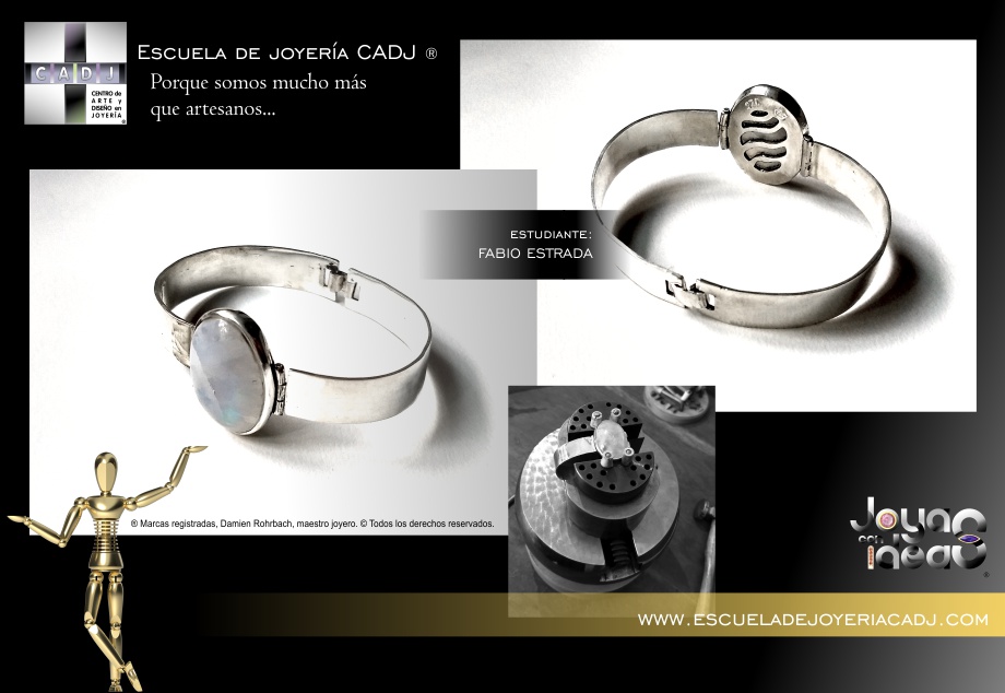 Pulsera de plata con labradorita, Taller de joyería y orfebrería, Escuela de joyería CADJ ®