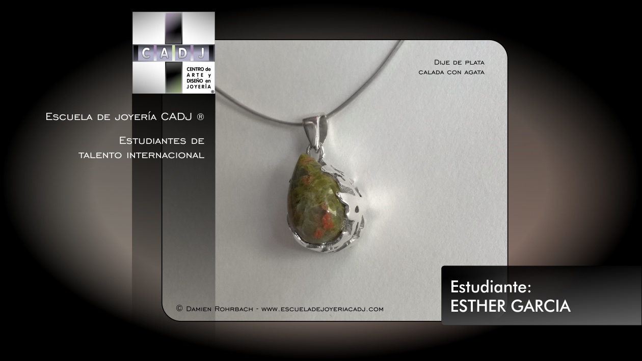 Dije de plata calada con agata, Escuela de joyería CADJ ®