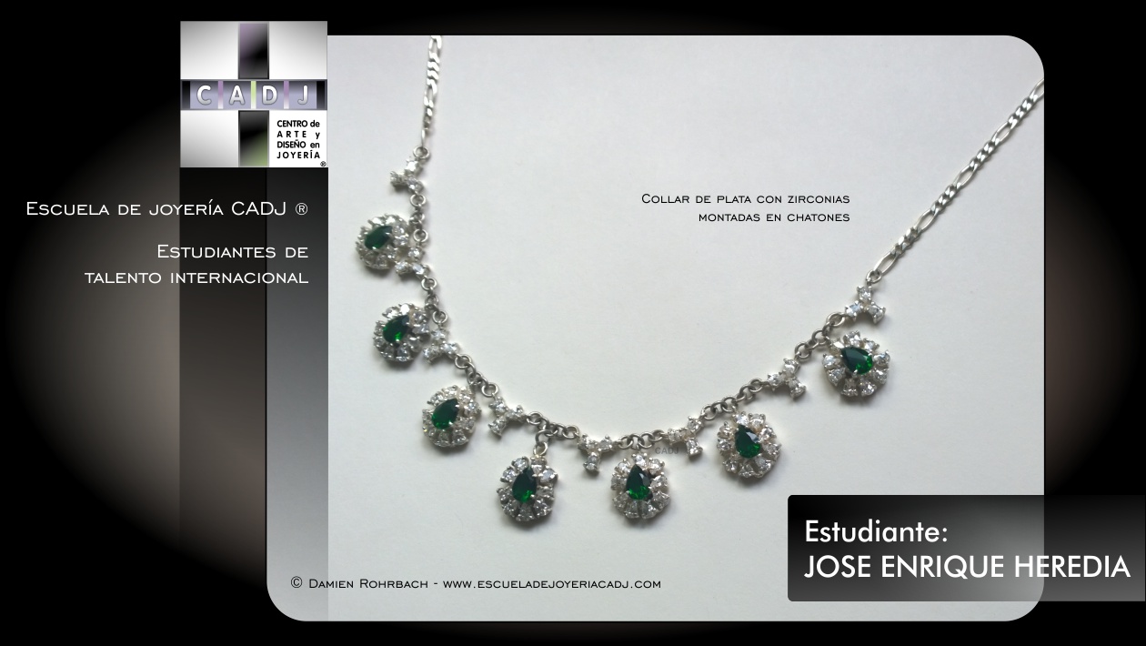 Collar de plata con zirconias montadas en chatones, Escuela de joyería CADJ ®