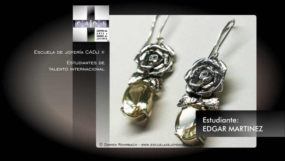 Aretes de plata con rosas y citrinos, escuela de joyería CADJ ®