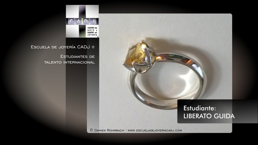 Anillo de plata con citrino en chatón, escuela de joyería CADJ ®