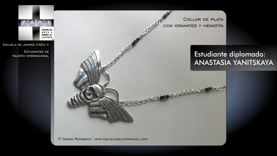 Collar de plata con granates y hematita, Escuela de joyería CADJ ®