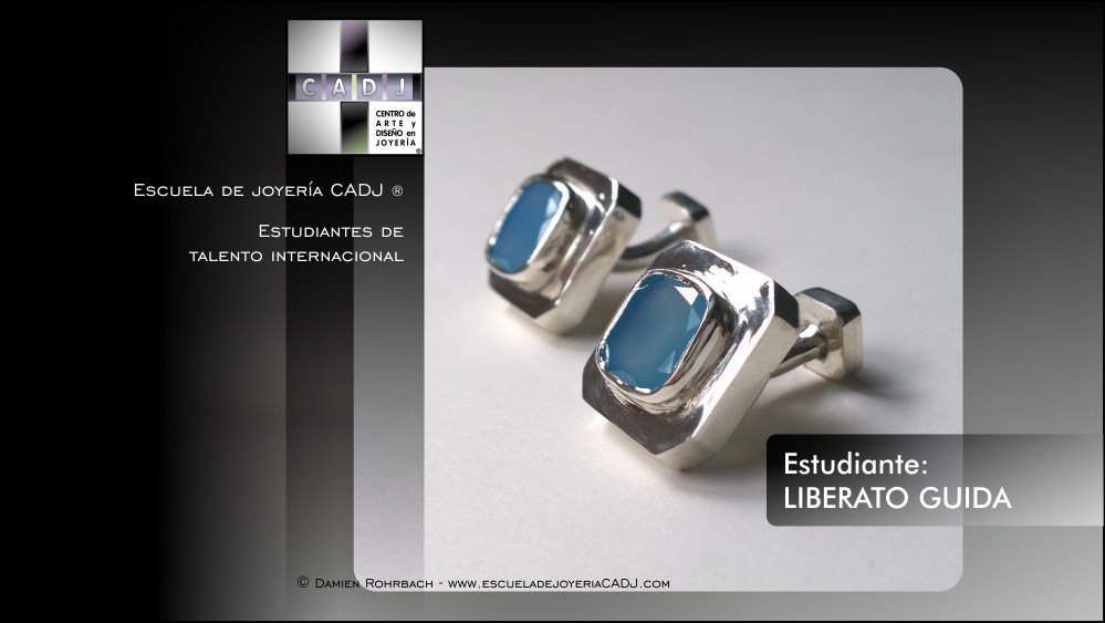 Mancuernas de plata con calcedonia azul, escuela de joyería CADJ ®