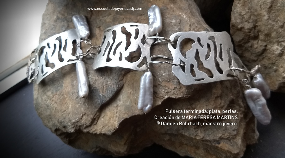 Pulsera de plata con perlas, realizado a mano, Escuela de joyería CADJ ®