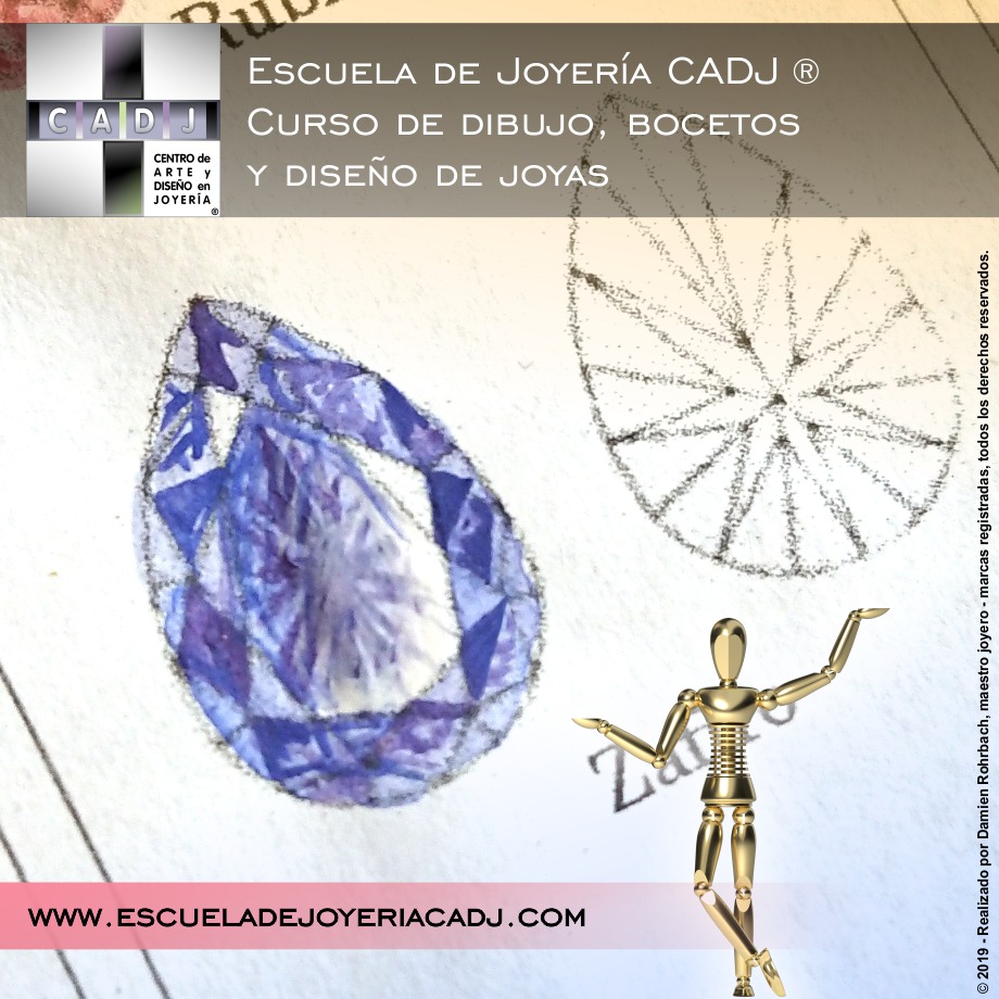 Formación en dibujo de joyas y bocetaje con gouache, Escuela de joyería CADJ ®