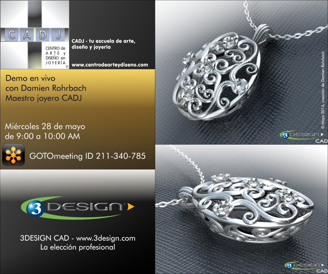 Aretes en estado de prototipo, creación de Damien Rohrbach con 3DESIGN CAD V8, Escuela de Arte, Diseño y Joyería CADJ ®